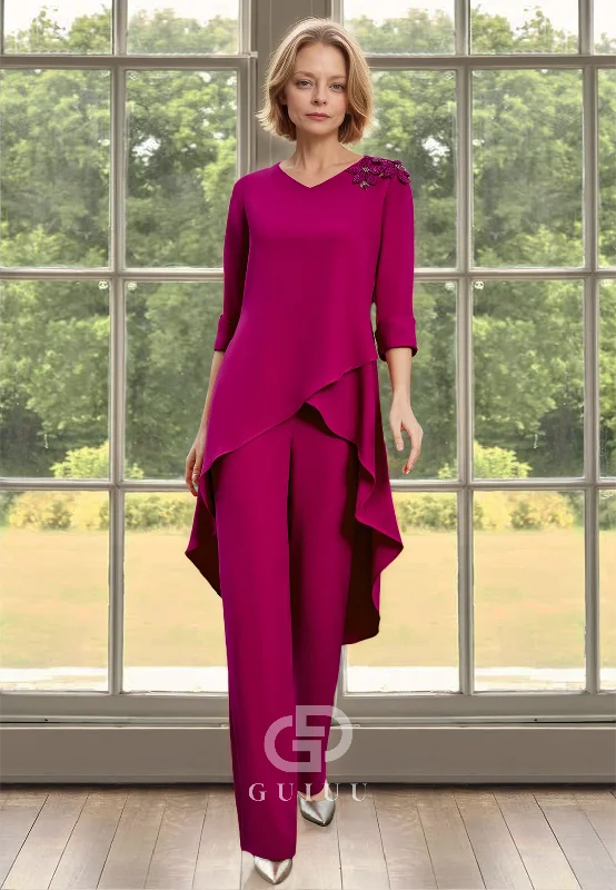 Jumpsuit Half Sleeves Scoop Floral Appliques Satin Mother of the Bride Dress Off-shoulder jumpsuit, Sexy, Elegant, Fashionable