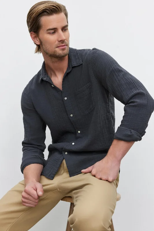 ELTON COTTON GAUZE BUTTON-UP SHIRT-- Terry Blend Velvet Blend Canvas Blend