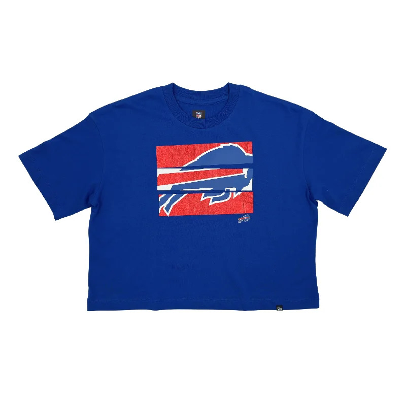 Women's New Era Bills Royal Boxy Cropped Shirt-- V-Neck T-Shirt Long Sleeve Cotton