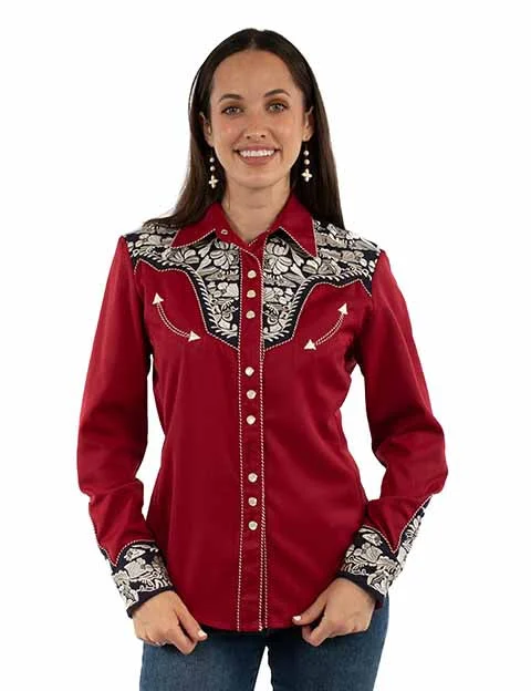Women's Vintage Western Shirt Collection: Scully Gunfighter Red White Blue-- Thin T-Shirt Open Front Quick Dry