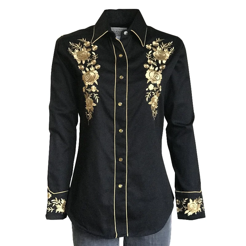 Women's Vintage Western Shirt Collection: Rockmount Gold Floral Bouquet-- Jersey Fabric Tulle Fabric Batik Fabric