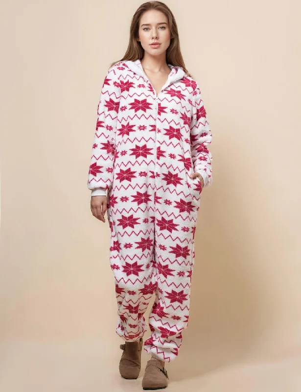 Ladies Snow Color Block Fleece Jumpsuit Hooded Overall SKJ4924 White jumpsuit, Chic, Elegant, Summer wear