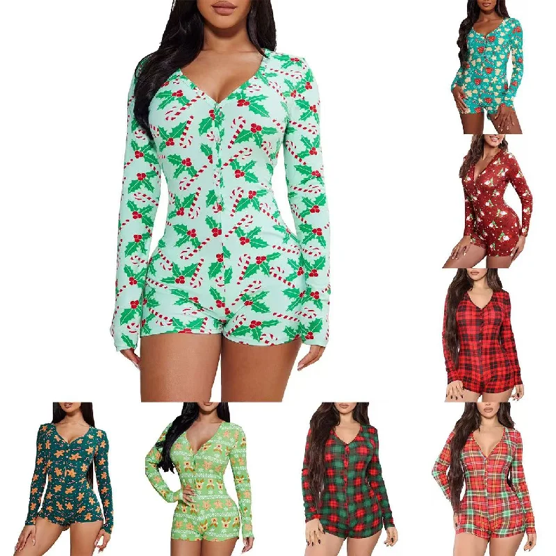 Christmas printed button jumpsuit（CL12297） Wide leg denim jumpsuit, Street style, Casual, Comfortable