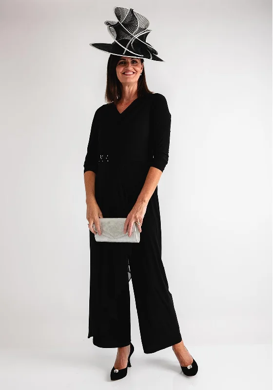 Lizabella Chiffon Panel Wide Leg Jumpsuit, Black Denim short jumpsuit, Casual chic, Trendy, Comfortable