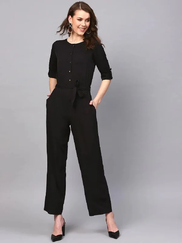 Women Solid Standard Black Jumpsuits & Sets Blue jumpsuit, Classic, Comfortable, Fashionable