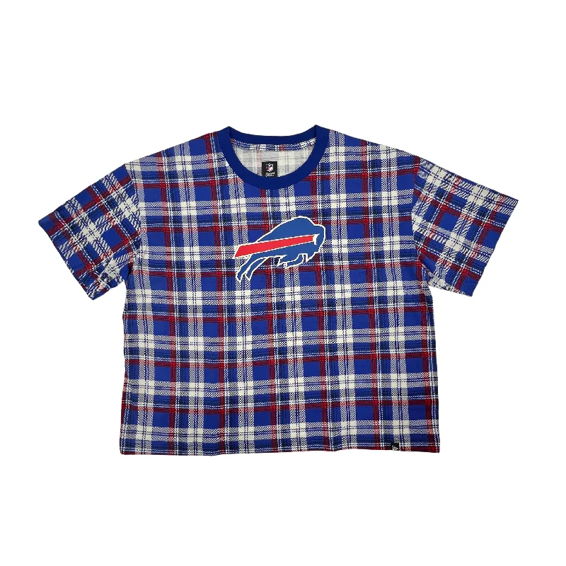 Women's New Era Bills 3rd Down Plaid Cropped T-Shirt-- Cashmere Blend Cotton Blend Poly Blend