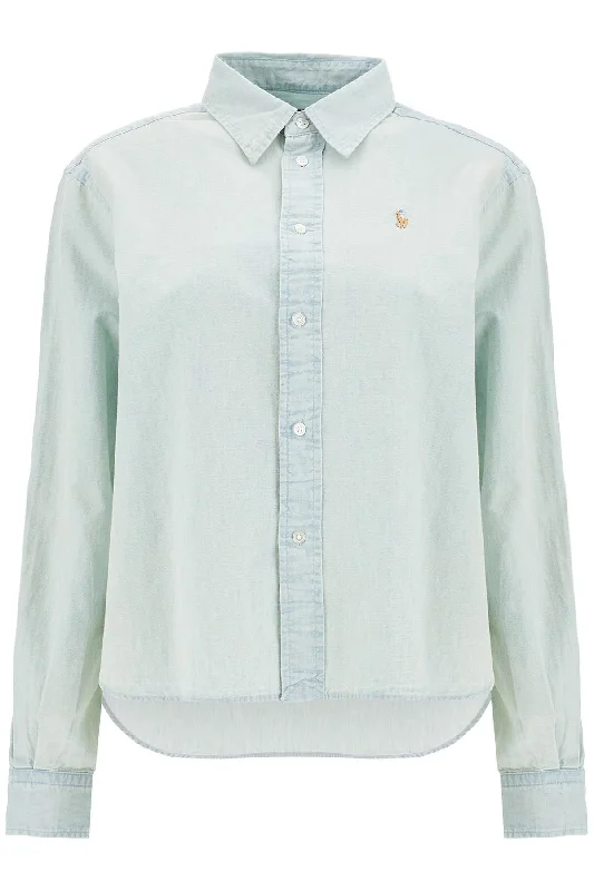 Boxy Fit Chambray Shirt-- Hooded Caped Shawl Collar