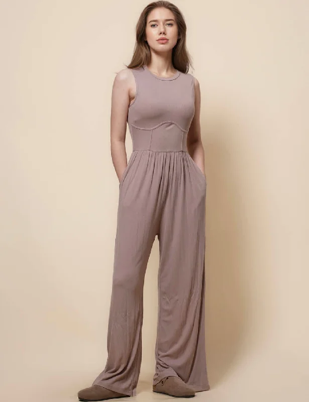 Ladies Round Neck Sleeveless Rib Jumpsuit SKJ41224 Black jumpsuit, Sleek, Formal wear, Fashionable