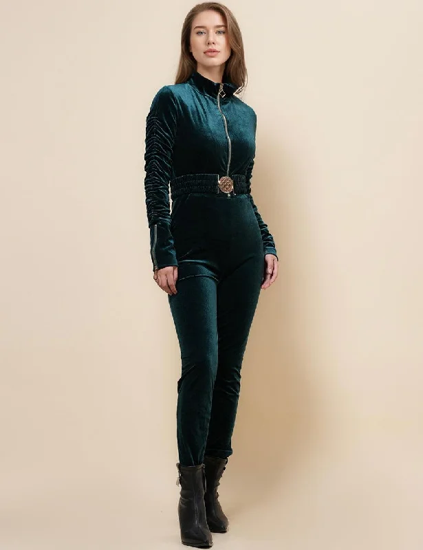 Ladies Velvet Jumpsuit with Golden Elastic Waist Band SKJ4893 Casual romper jumpsuit, Comfortable, Summer, Street style