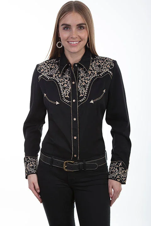 Women's Vintage Western Shirt Collection: Scully Scroll Embroidery-- Lace Blend Ribbed Blend Corduroy Blend