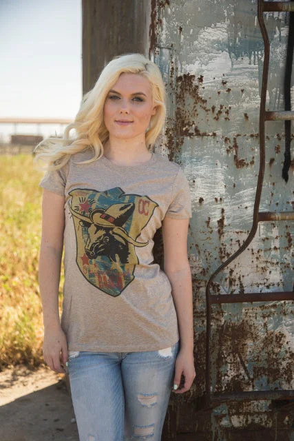 Original Cowgirl Clothing T-Shirts: Steer With Hat-- Denim Fabric Leather Fabric Suede Fabric