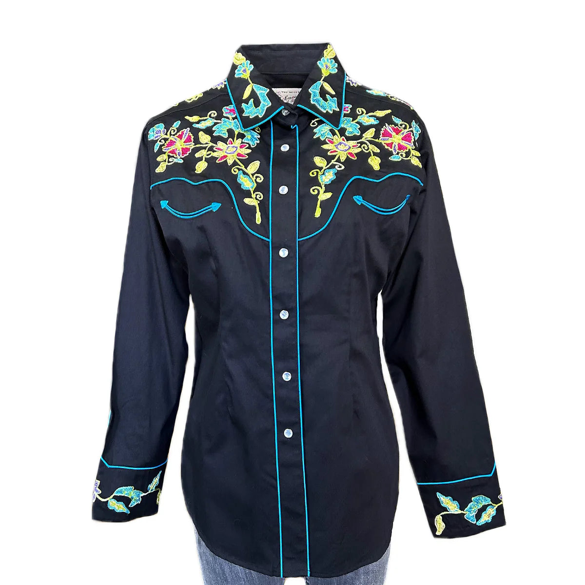 Women's Vintage Western Shirt Collection: Rockmount Fancy Embroidered Flowers -- Basic T-Shirt Crew Neck Short Sleeve