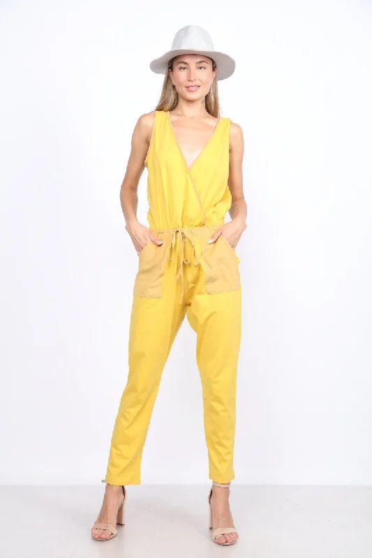 SUNFLOWER YELLOW SLEEVELESS JUMPSUIT MPT7560 Pleated jumpsuit, Elegant, Fashion forward, Feminine