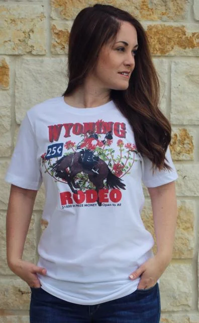 Original Cowgirl Clothing T-Shirts: Wyoming Rodeo-- Spandex Blend Rayon Blend Denim Blend