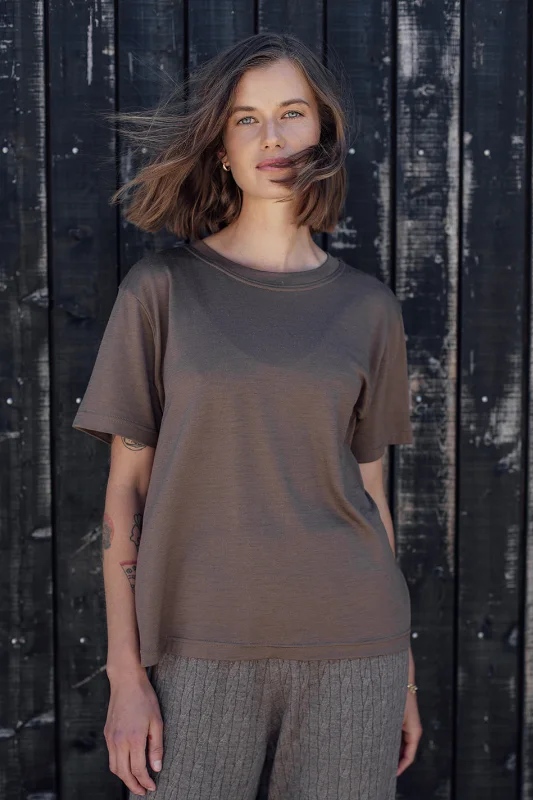 The Merino T-Shirt - Cocoa-- Polka Dot Checkered Tartan