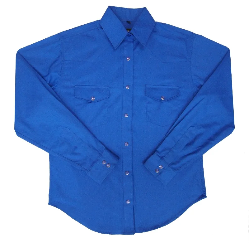 Women's Western Shirt: White Horse Solid Broadcloth Royal Blue-- Beaded Sequined Faux Fur