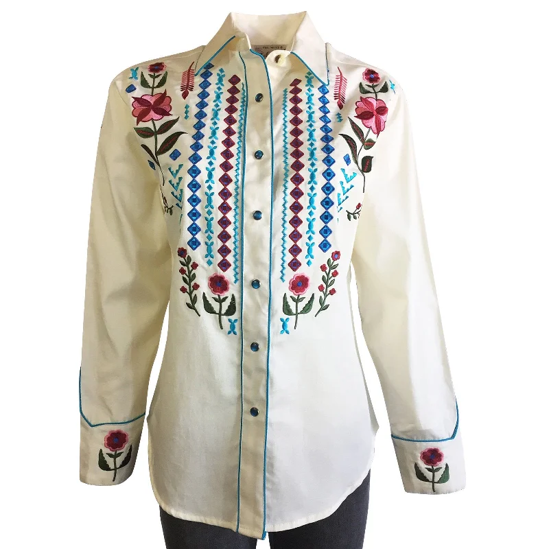 Women's Vintage Western Shirt Collection: Rockmount Boho Cascading Embroidery-- Handmade Hand-knitted Hand-woven