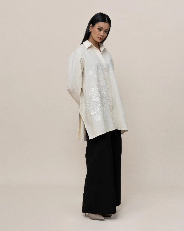 KAPAS - Embroidered Oversized Shirt (Gender Neutral)-- Asymmetrical Pockets Print