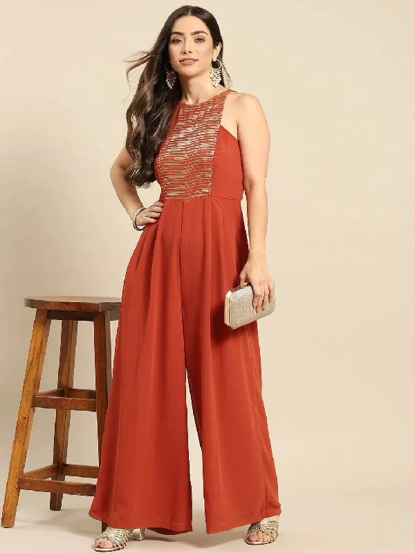 Women Solid Standard Rust Jumpsuits & Sets Denim jumpsuit, Casual, Street style, Comfortable
