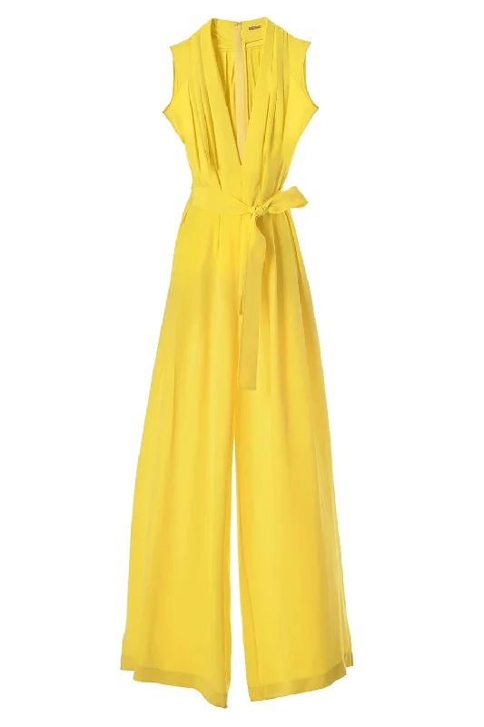 Sleeveless Belted Jumpsuit Ruffle sleeve jumpsuit, Feminine, Elegant, Chic