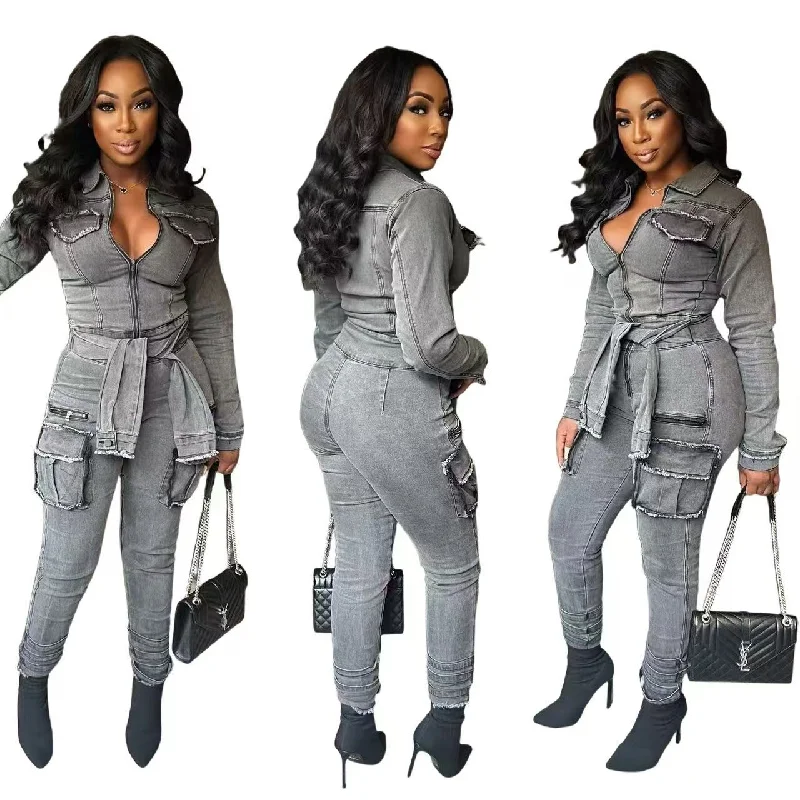 Elastic slim jumpsuit（CL12312） Pocket jumpsuit, Practical, Comfortable, Casual