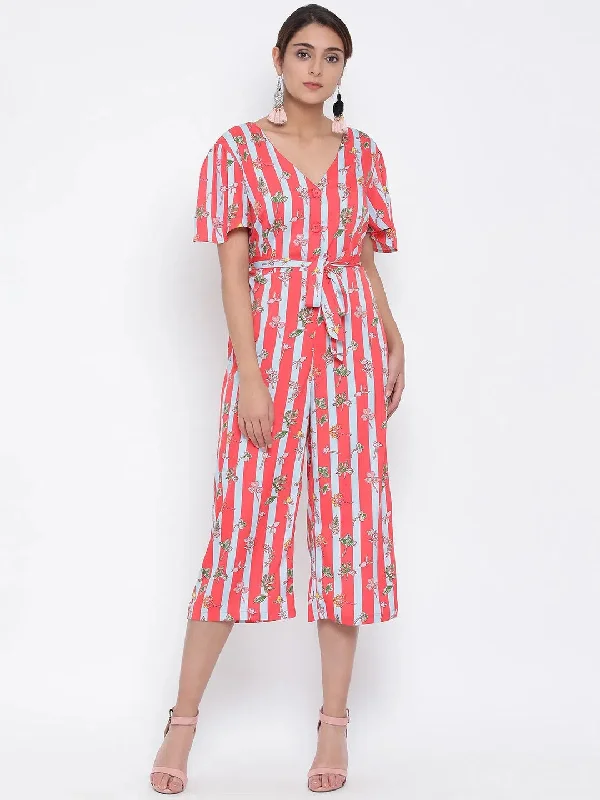 Women Printed Standard Pink Jumpsuits & Sets Pleated jumpsuit, High waist, Fashion forward, Elegant