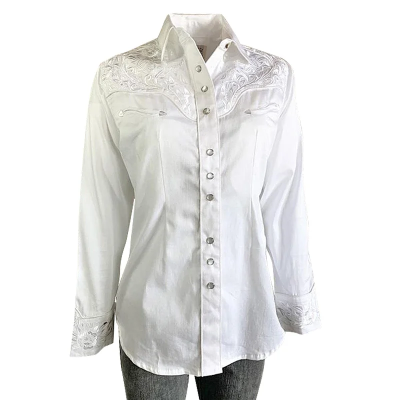 Women's Vintage Western Shirt Collection: Rockmount Fancy Tooling White-- Fitted T-Shirt Seamless Stretchy