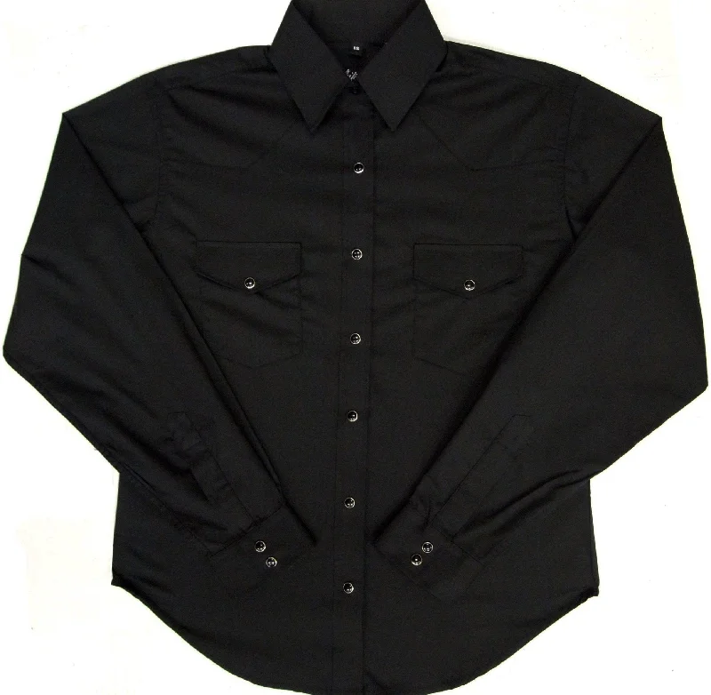 Women's Western Shirt: White Horse Solid Broadcloth Black-- Chenille Blend Fleece Blend Nylon Blend