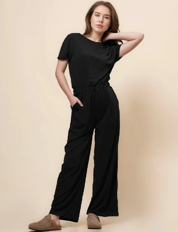 Ladies Elastic Waist Short Sleeve Jumpsuit SKJ41025 Halter neck jumpsuit, Sexy, Summer vibes, Trendy