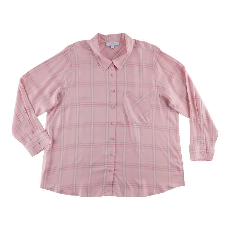 mySTYLE Women's Plus Plaid Twill Shirt