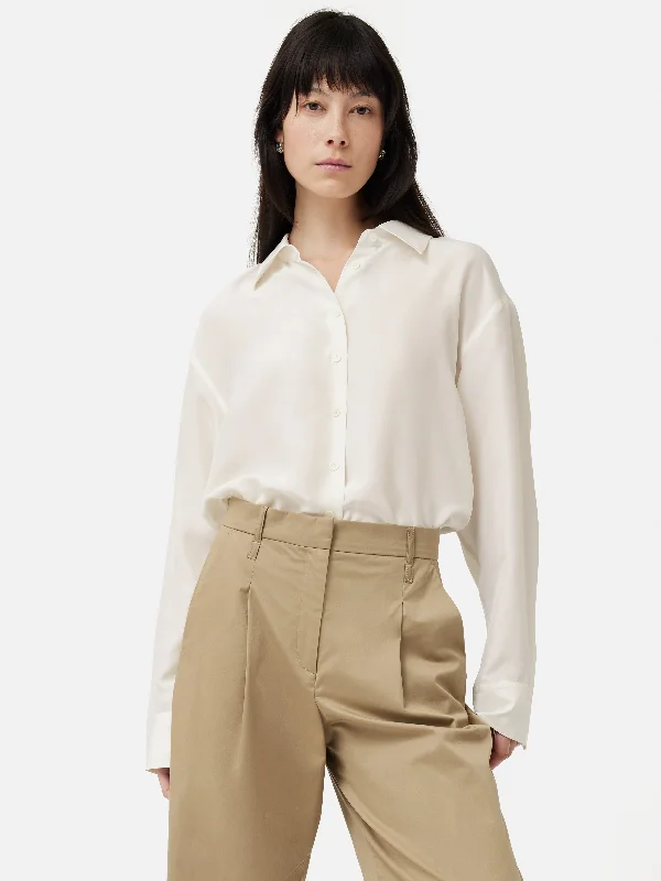 Silk Habotai Relaxed Shirt | Ivory-- Front Pockets Side Pockets Patch Pockets