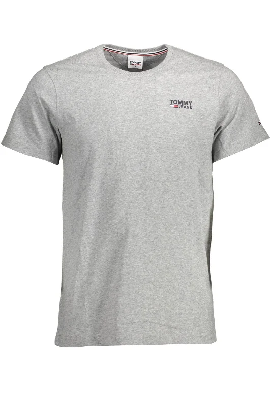 Gray Cotton Men T-shirt-- Solid Print Embellished