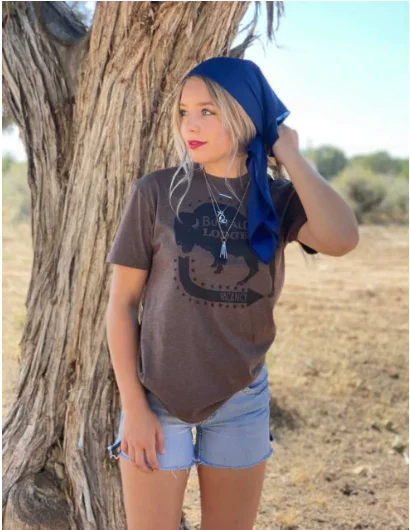 Original Cowgirl Clothing T-Shirts: Buffalo Lodge Tee-- Houndstooth Herringbone Solid