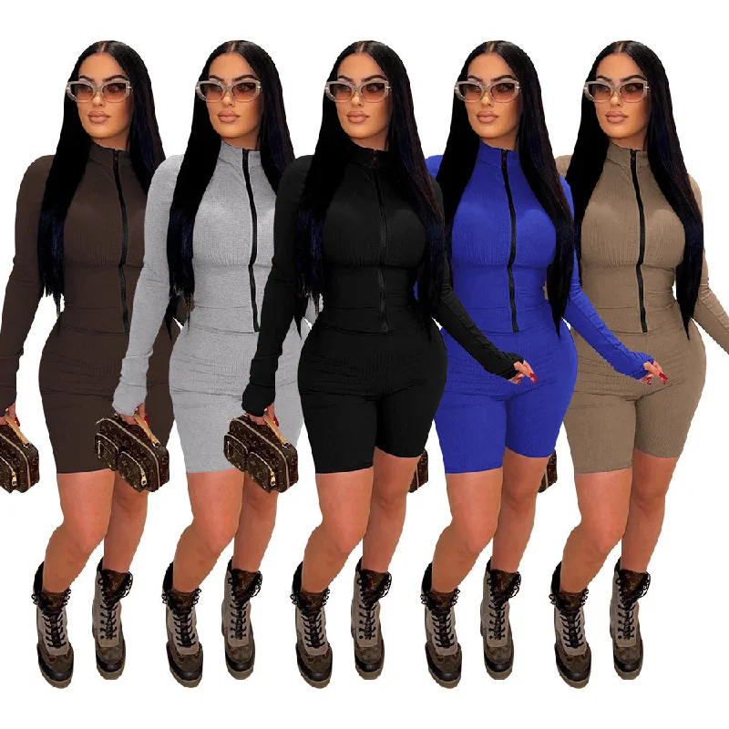 Sunken Stripe Zipper Sports Jumpsuit（CL11191） Zipper jumpsuit, Sleek, Trendy, Casual