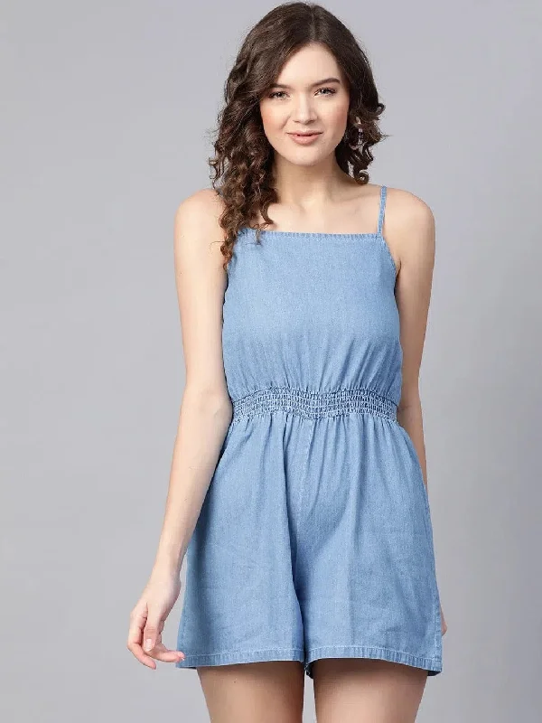 Women Solid Blue Jumpsuits & Sets Sleeveless wide leg jumpsuit, Summer fashion, Stylish, Comfortable