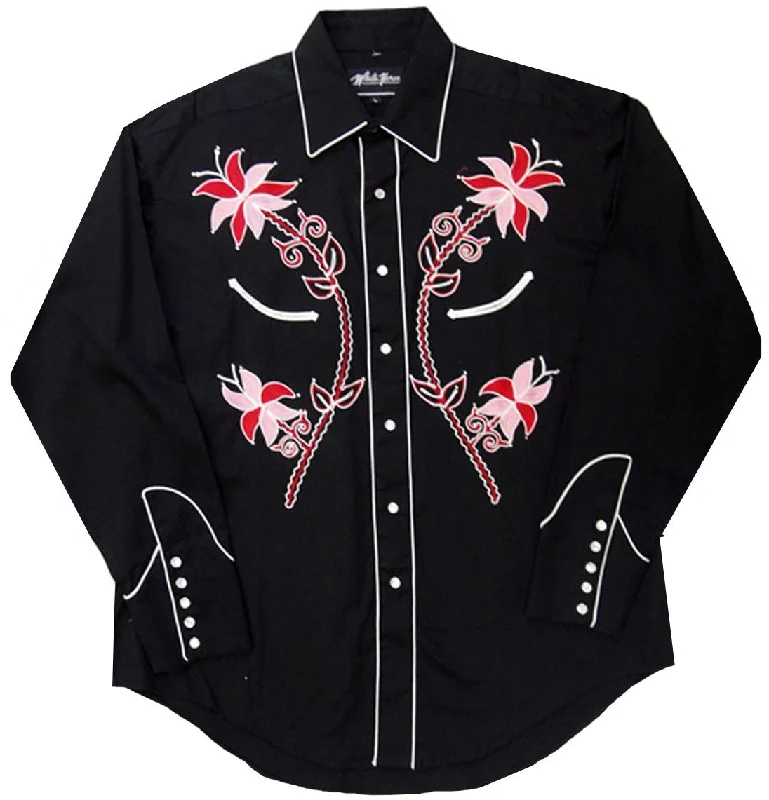 Women's Embroidered Western Shirt: White Horse Floral Design-- Embroidered Appliqued Beaded