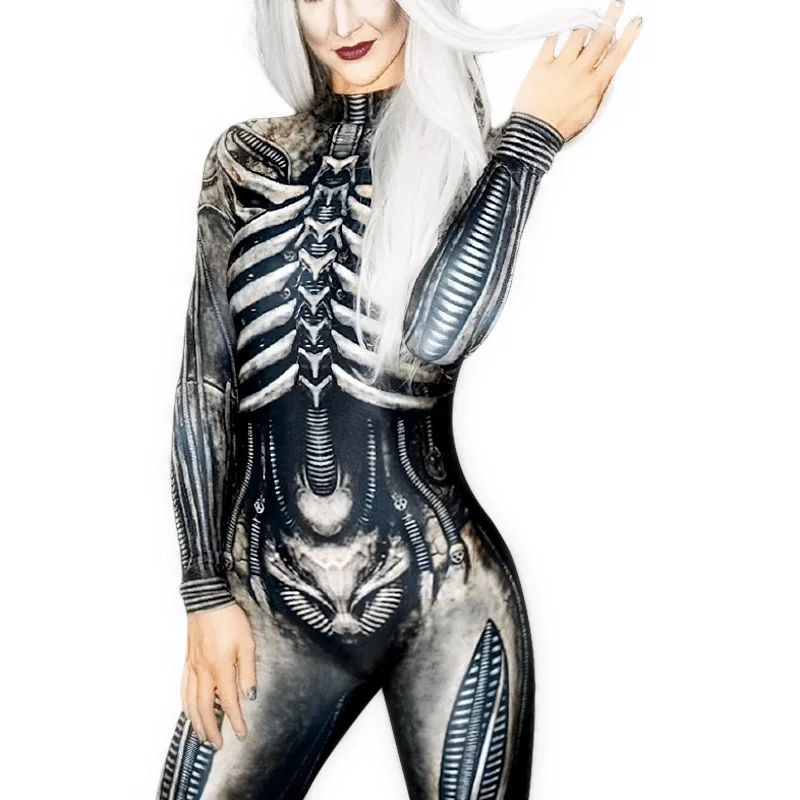 Halloween Print Skeleton Jumpsuit / Female Long Sleeves Costume Short jumpsuit, Casual wear, Comfortable, Trendy