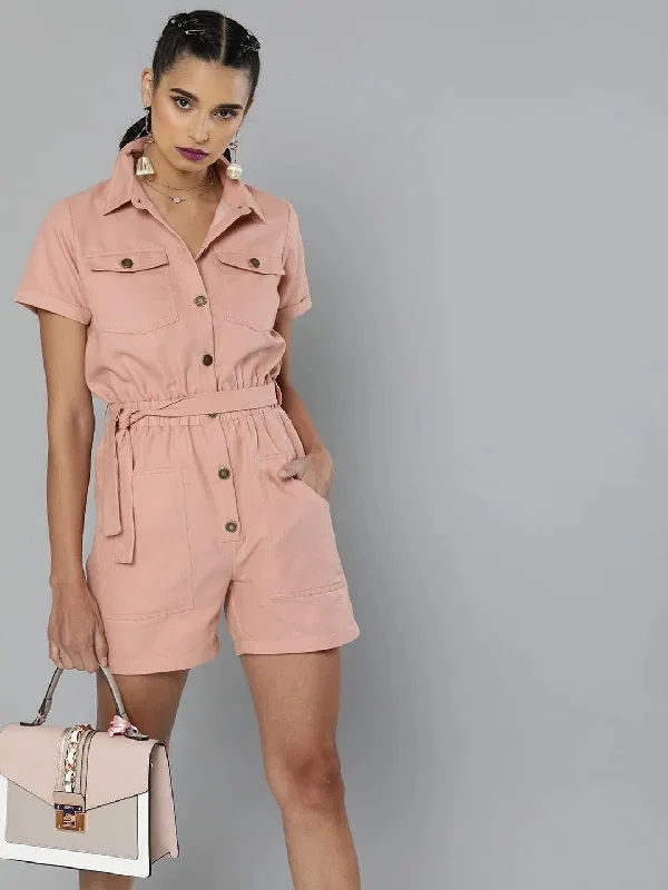 Women Solid Pink Jumpsuits & Sets Loose fit jumpsuit, Casual, Comfortable, Chic
