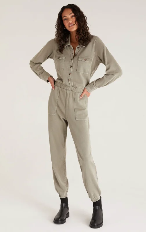 Cadet Cargo Jumpsuit - Smoke Sage Button-up jumpsuit, Relaxed, Casual, Street style