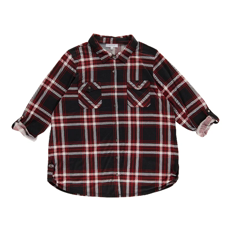 mySTYLE Women's Plus Plaid Shirt with Side Tabs