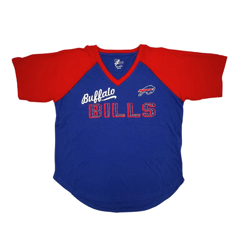 Women's Buffalo Bills 4Her Rhinestone V-Neck Shirt-- Notch Collar Peter Pan Collar Cowl Neck