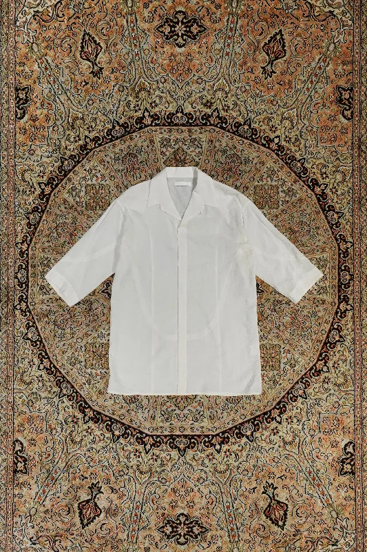 Drop shoulder Italian collar shirts (White)-- Cashmere Blend Cotton Blend Poly Blend