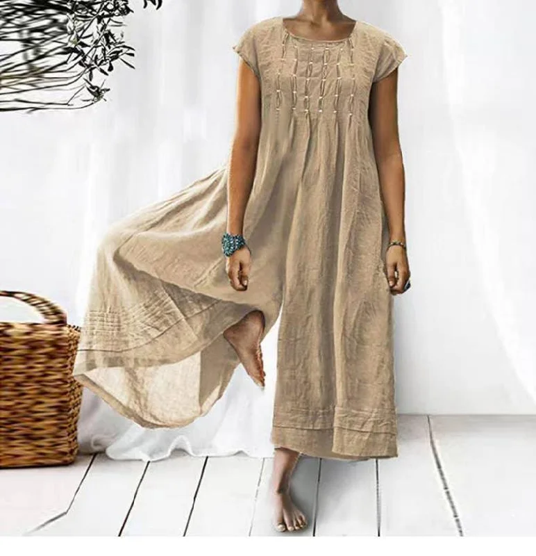 Ladies Short Sleeves Overalls Loose Daily Jumpsuit 2385 Jumpsuit with belt, Slim fit, Comfortable, Elegant
