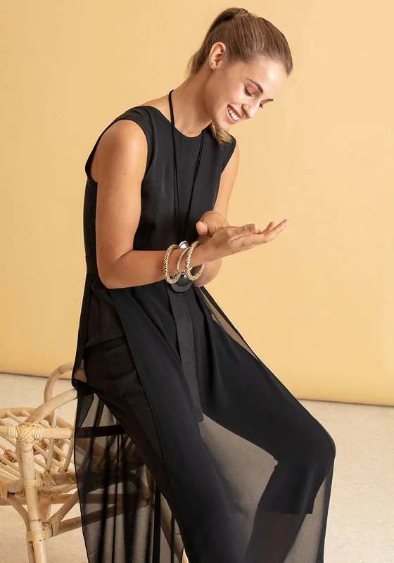 Naya Chiffon Overlay Cropped Leg Jumpsuit, Black Print jumpsuit, Bold design, Fun, Casual wear