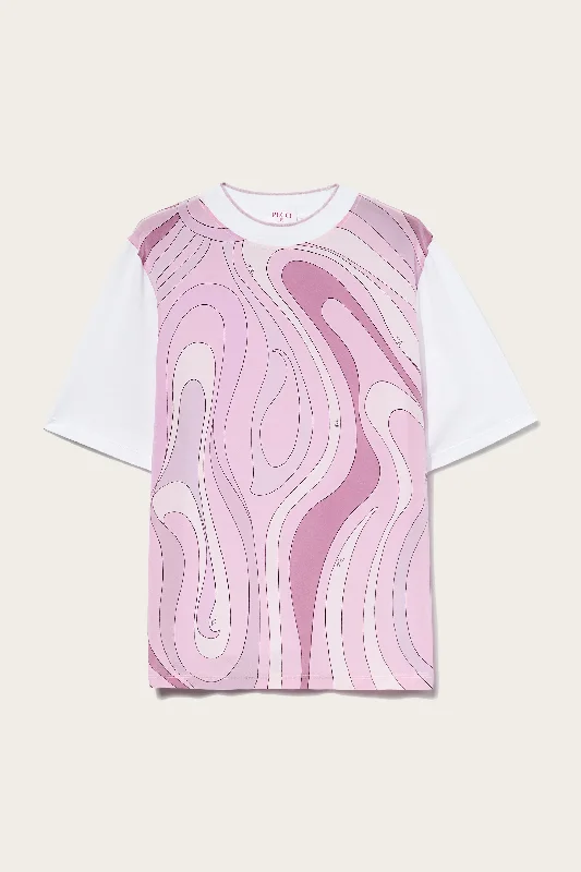 Marmo-Print T-Shirt-- Welt Pockets Slit Pockets Flap Pockets
