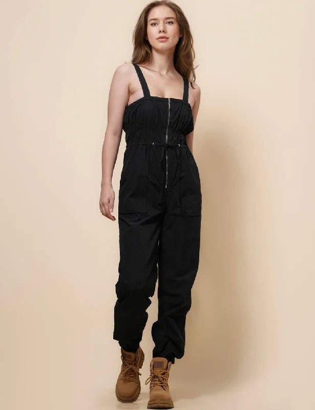 Ladies Solid Color Overall Wrinkle Jumpsuit SKJ41148 Sleeveless black jumpsuit, Chic, Nightwear, Formal