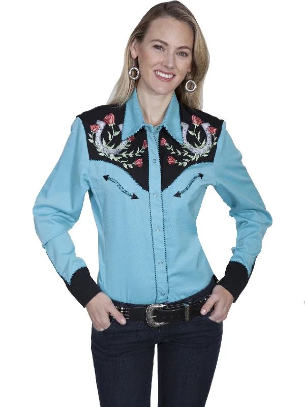 Women's Vintage Western Shirt Collection: Scully Lucky Horseshoes and Roses-- Handmade Hand-knitted Hand-woven