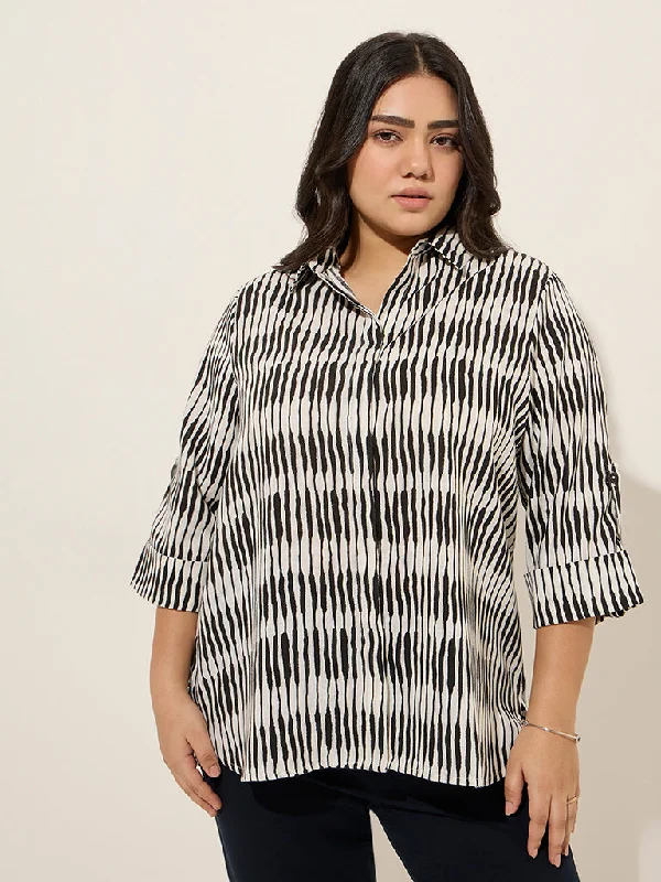 Gia Black Abstract Printed High-Low Shirt-- Faux Fur Fabric Real Fur Fabric Shearling Fabric