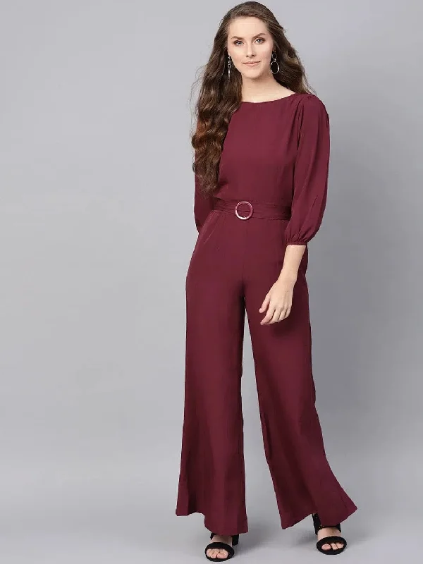 Women Solid Maroon Jumpsuits & Sets Sequin jumpsuit, Party attire, Sparkling, Glamorous