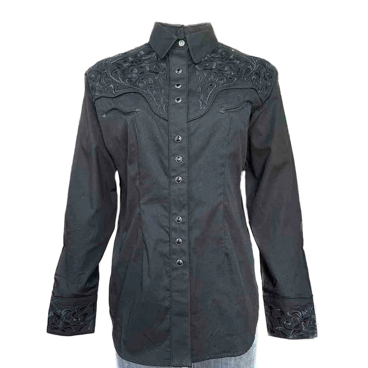 Women's Vintage Western Shirt Collection: Rockmount Fancy Tooling Black-- Chenille Blend Fleece Blend Nylon Blend